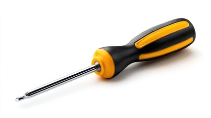 Detailed Close Up Of A Black And Yellow Screwdriver On A White Background A Precision Tool For Repair And Maintenance
