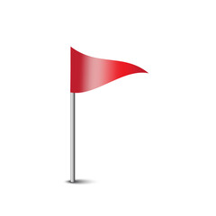 Waving red flag. Simple pole illustration. Vector banner symbol. Finish line marker.