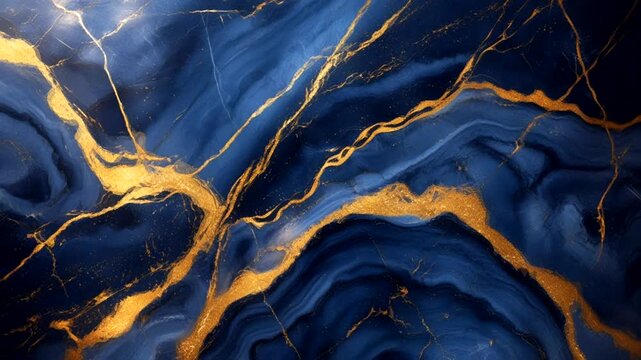 an abstract pattern that resembles marble or natural stone with a combination of rich dark blue and dramatic flowing golden veins