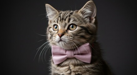 Adorable Cute Cat in Pink Bow Tie A Charming Portrait