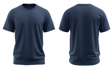  Navy blue t-shirt template on a transparent background, front and back view