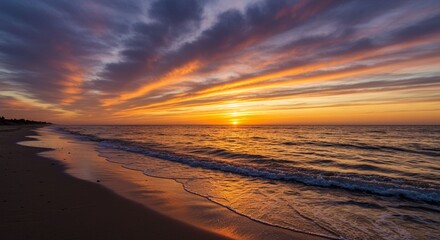 Obraz premium Sunrise over ocean beach scene