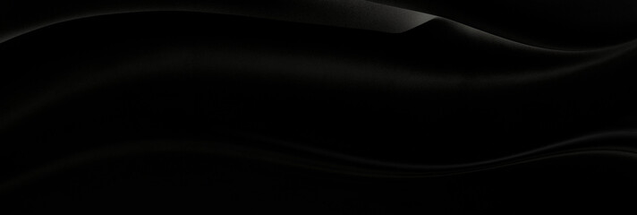 Black gray satin dark fabric texture luxurious shiny that is abstract silk cloth panorama background with patterns soft waves blur beautiful.