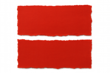 Ripped horizontal red paper pieces creating negative space on a transparent background, ideal for adding text or images