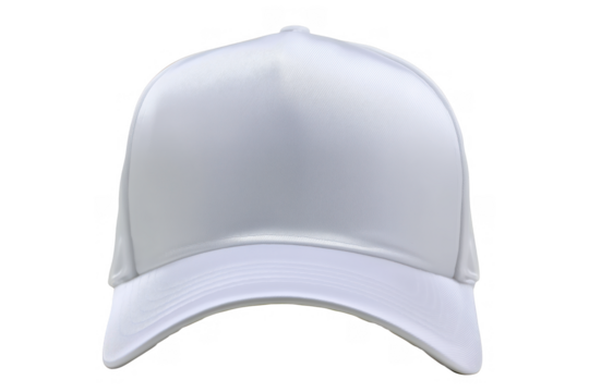 Minimalist white baseball cap with flat brim on transparent background