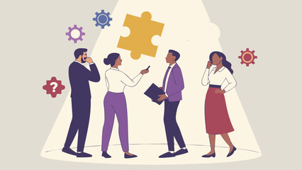 Fototapeta premium Diverse Business Team Brainstorming Solutions Puzzle Piece Concept.