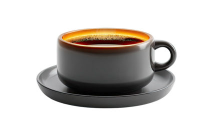 3D rendered coffee cup and saucer.  Dark gray ceramic