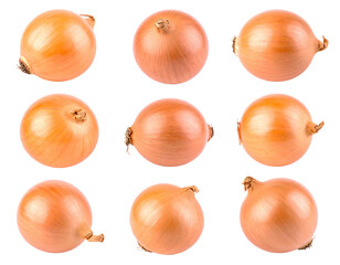 Arrangement Of Nine Brown Onions Isolated On Transparent Background For Culinary And Food Preparation
