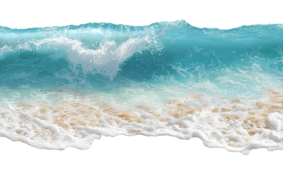 ocean waves, white sand beach, transparent background, PNG element for design on a website, transparent background - Powered by Adobe