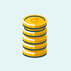 Golden Coin Stack with U Symbol in Flat Design Illustration.