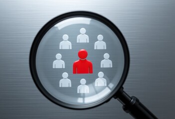 Magnifying glass identifying red person icon