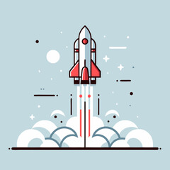 Fototapeta premium Modern flat design rocket launching with smoke.