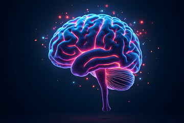 Fototapeta premium Human Brain Illustration with Glowing Lights and Dark Background