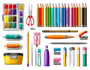 Colorful school supplies collection