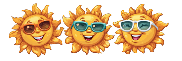 Three cartoon suns wearing sunglasses (2)