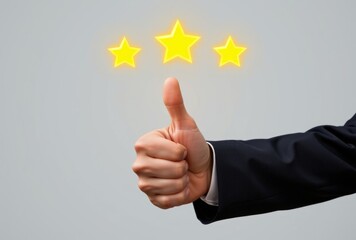Thumbs up gesture under three yellow stars