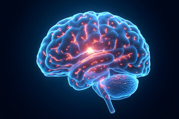 Human Brain Activity Glowing with Neural Connections on Dark Background