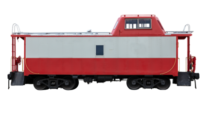 Red and white railroad train caboose isolated on a blank background 