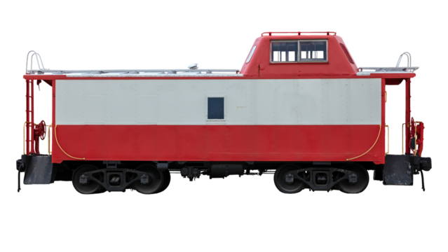 Red and white railroad train caboose isolated on a blank background 