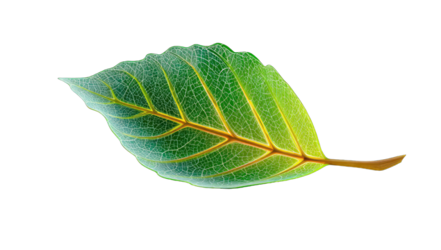 A stylized, vibrant leaf graphic