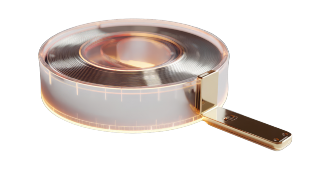 Golden film reel, transparent casing