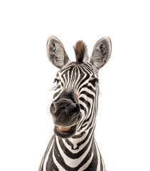 Cheerful zebra facing forward with a lively expression in a professional animal portrait