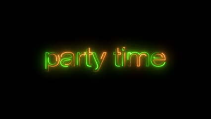 Obraz premium Neon party time text icon illustration. black background 4k illustration. and creating a stunning illustration. 4k illustration