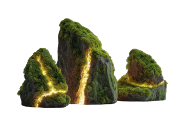 Illuminated moss-covered rocks