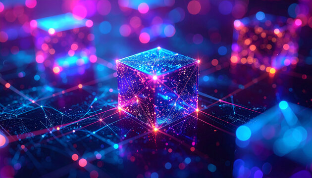 Digital Cubes of Innovation: An artistic display of glowing, interconnected cubes.