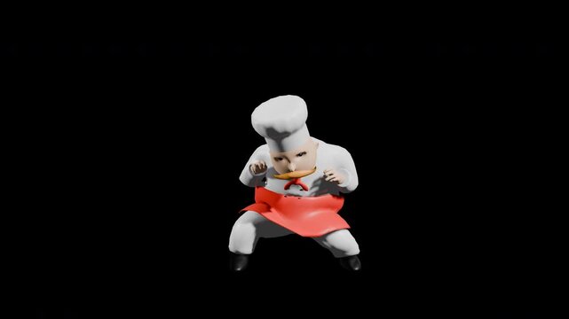 3d render chef dancing. dancing twerks. prores 4444