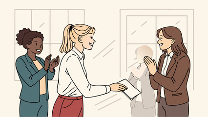 Fototapeta premium Businesswoman Handing Documents to Colleague with Appreciation.