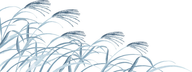 ススキの水墨画風背景イラスト