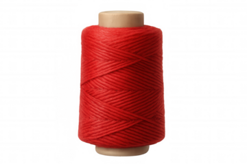 Red thread coiling around wooden spool, isolated against transparent background, highlighting crafting and sewing potential