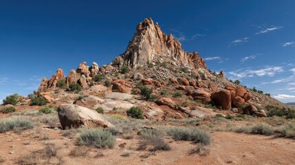 Majestic Rock Formation In Arid Landscape Under A Clear Sky
