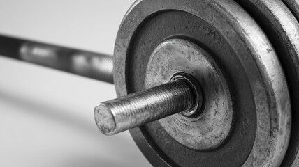 Barbell with weight plates close up