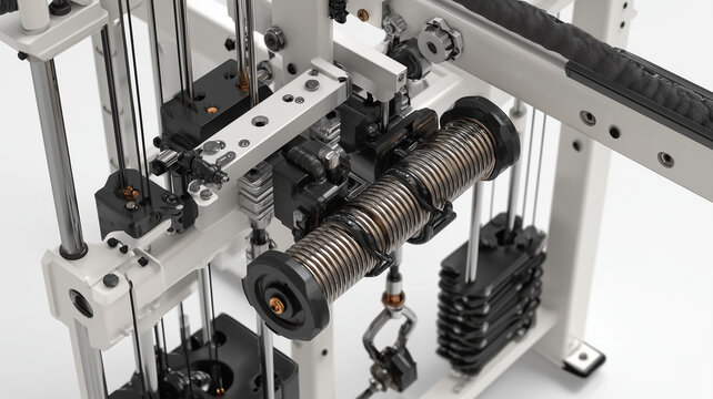 Mechanical device with spring and linear rails