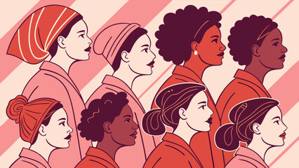 Diverse Group of Women in Profile Illustration.