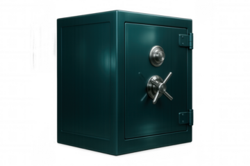 Closed green metal safe with combination lock, representing financial security and data protection against unauthorized access