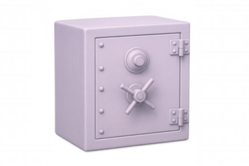 Metal safe deposit box rendering featuring combination lock, secure handle, protecting valuable items against unauthorized access on transparent background