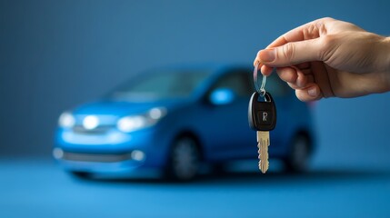 Exploring options for car ownership  lease vspurchase with keys in hand on blue background
