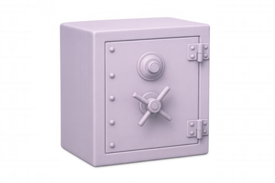Metal safe deposit box rendering featuring combination lock, secure handle, protecting valuable items against unauthorized access on transparent background - Powered by Adobe