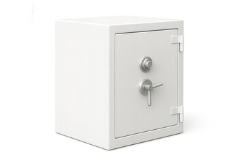 Metal safe with combination lock, gleaming white surface, representing secure storage, financial protection on isolated background