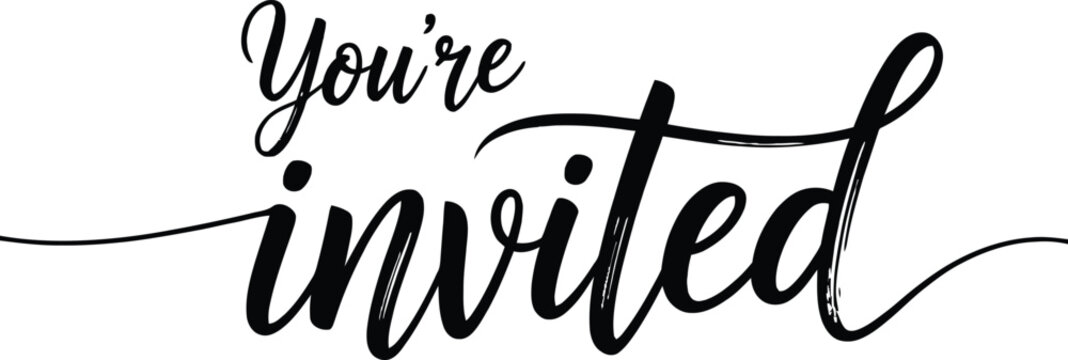 You're Invited Calligraphy Lettering Text on Transparent Background for Celebrations