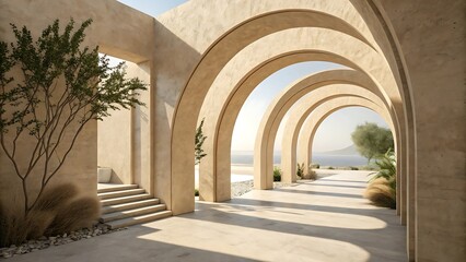 Fototapeta premium Arches create a stunning architectural design with a seascape view