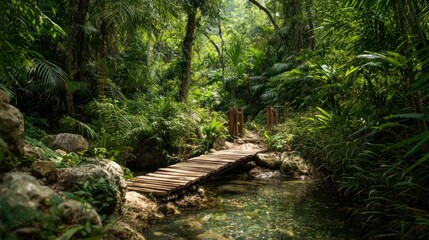 Obraz premium Jungle footbridge over stream