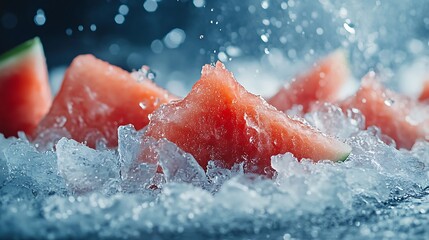 Watermelon slices submerged in ice and water