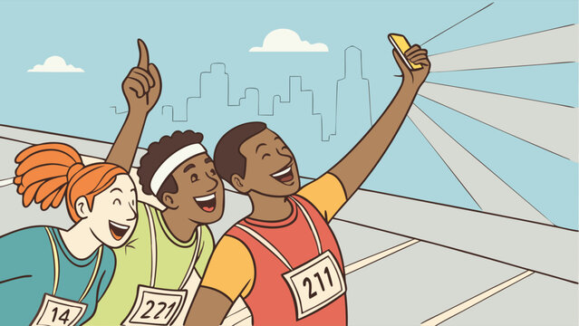 Happy Runners Taking a Selfie During a Race.