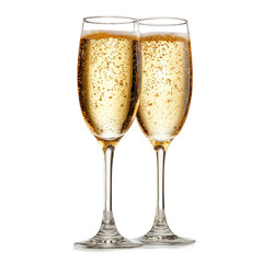 Two glasses of champagne isolated on transparent background 