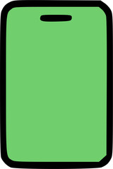Green smartphone illustration, showcasing a blank screen, perfect for app mockups and digital designs.