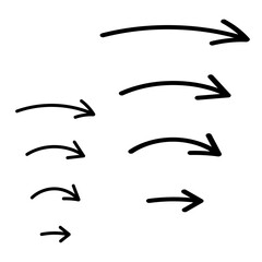 手描きのスムーズな黒いペンの矢印。シンプルで均一なシルエット。ベクター。背景透過